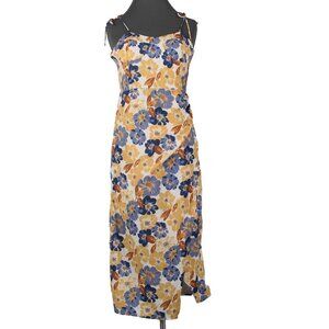 Cider Dress Sz 4? Smock Back Yellow Cream Blue Floral Lined 100% Poly Dress